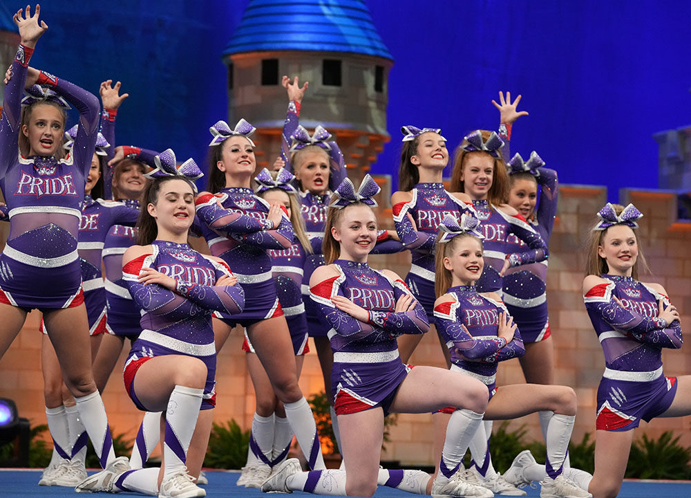 Varsity All Star team hits their starting pose to their routine